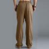 GOKKILRW Mens Cotton Linen Casual Pants Drawstring Elastic Waist Summer Loose Fit Beach Yoga Pants Trousers(Brown,Medium) view 4