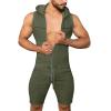 GOKKILRW Mens One Piece Shorts Jumpsuits Summer Casual Sleeveless Slim Fit Zipper Hooded Onesie Workout Rompers Bodysuits(Green,XX-Large) view 1