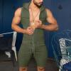 GOKKILRW Mens One Piece Shorts Jumpsuits Summer Casual Sleeveless Slim Fit Zipper Hooded Onesie Workout Rompers Bodysuits(Green,XX-Large) view 2