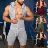 GOKKILRW Mens One Piece Shorts Jumpsuits Summer Casual Sleeveless Slim Fit Zipper Hooded Onesie Workout Rompers Bodysuits(Green,XX-Large) view 3