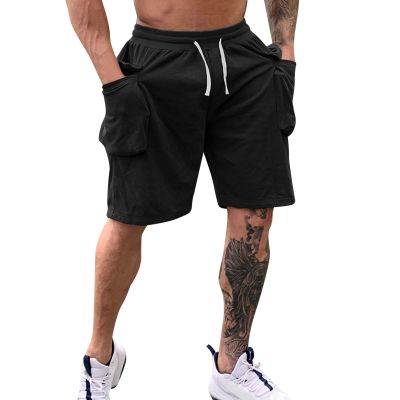 GOKKILRW Mens Casual Twill Cargo Shorts Cotton Lightweight Multi Pockets Outdoor Hiking Gym Training Workout Shorts 3/4 Joggers Capri(Black,Large)