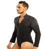 iiniim Men's Shiny Rhinestone Deep V Neck Latin Tango Dance Shirt Leotard Ballroom Dance Costume Black#3 X-Large view 2