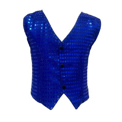 DRHOM Kids Boys Girls Sequins Waistcoat Sleeveless V neckline Hip-Hop Jazz Dance Party Stage Performance Jacket Vest Costume (Blue, 8-9)