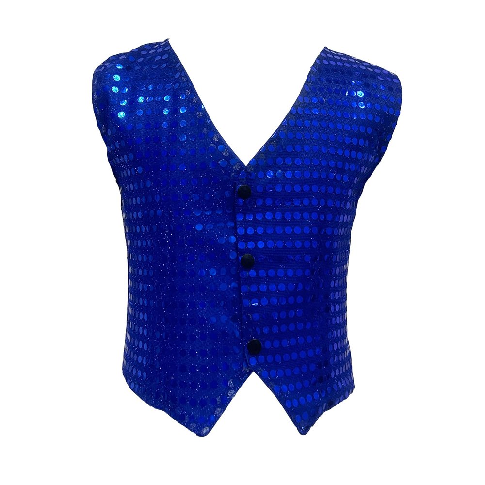 DRHOM Kids Boys Girls Sequins Waistcoat Sleeveless V neckline Hip-Hop Jazz Dance Party Stage Performance Jacket Vest Costume (Blue, 8-9)