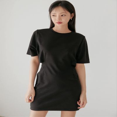2023 Women's Dresses Solid Fitted Dress Women's Dresses (Color : Black, Size : Small)