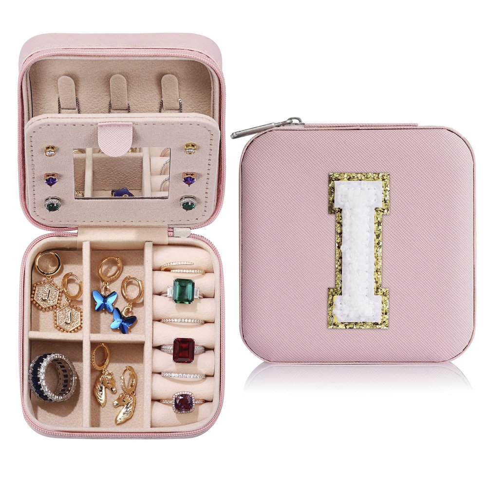 Parima Travel Jewelry Organizer for Women | Necklace, Earring, Ring Organizer | Women's Travel Gifts - Letter I, Pink