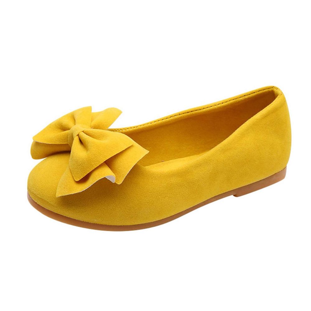 Soft Baby Girls Princess Dance Children Kid Solid Shoes Student Bowknot Single Baby Shoes Newborn Shoes for Boys (Yellow, 8 Toddler)