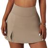 HOULENGS Women's High Waist Tennis Mini Athletic Skirts Golf Sports Workout Running Skirt with Shorts Khaki Medium view 1