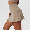HOULENGS Women's High Waist Tennis Mini Athletic Skirts Golf Sports Workout Running Skirt with Shorts Khaki Medium view 2