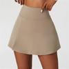 HOULENGS Women's High Waist Tennis Mini Athletic Skirts Golf Sports Workout Running Skirt with Shorts Khaki Medium view 3