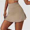 HOULENGS Women's High Waist Tennis Mini Athletic Skirts Golf Sports Workout Running Skirt with Shorts Khaki Medium view 4