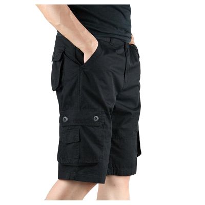GOKKILRW Mens Cotton Twill Cargo Shorts Big and Tall Loose Multi-Pockets Military Workout Shorts Outdoor Travel Summer Casual Shorts(Black,Large)