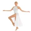 Hansber Women's Lyrical Dance Dress Sleeveless Halter Sequins Mesh Skirted Leotard Contemporary Dancewear White Small view 3