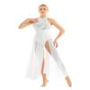 Hansber Women's Lyrical Dance Dress Sleeveless Halter Sequins Mesh Skirted Leotard Contemporary Dancewear White Small view 4