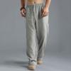 GOKKILRW Mens Cotton Linen Casual Pants Drawstring Elastic Waist Summer Loose Fit Beach Yoga Pants Trousers(Grey,3X-Large) view 2