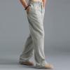 GOKKILRW Mens Cotton Linen Casual Pants Drawstring Elastic Waist Summer Loose Fit Beach Yoga Pants Trousers(Grey,3X-Large) view 3