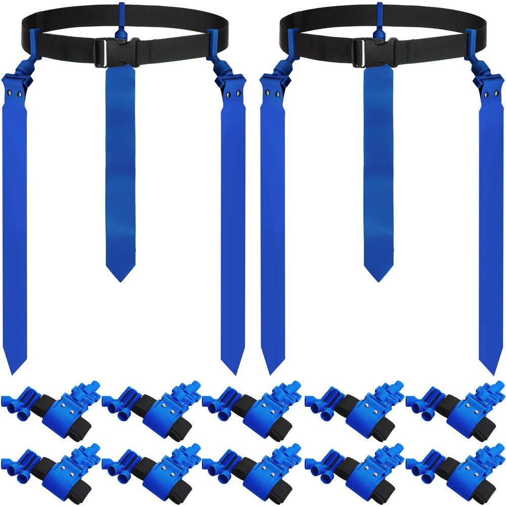 Hungdao 12 Pcs 10/12 Players Flag Football Belts and Flags Adjustable Football Belts for Kids Teens Adults Team Training Sport Event (Blue)
