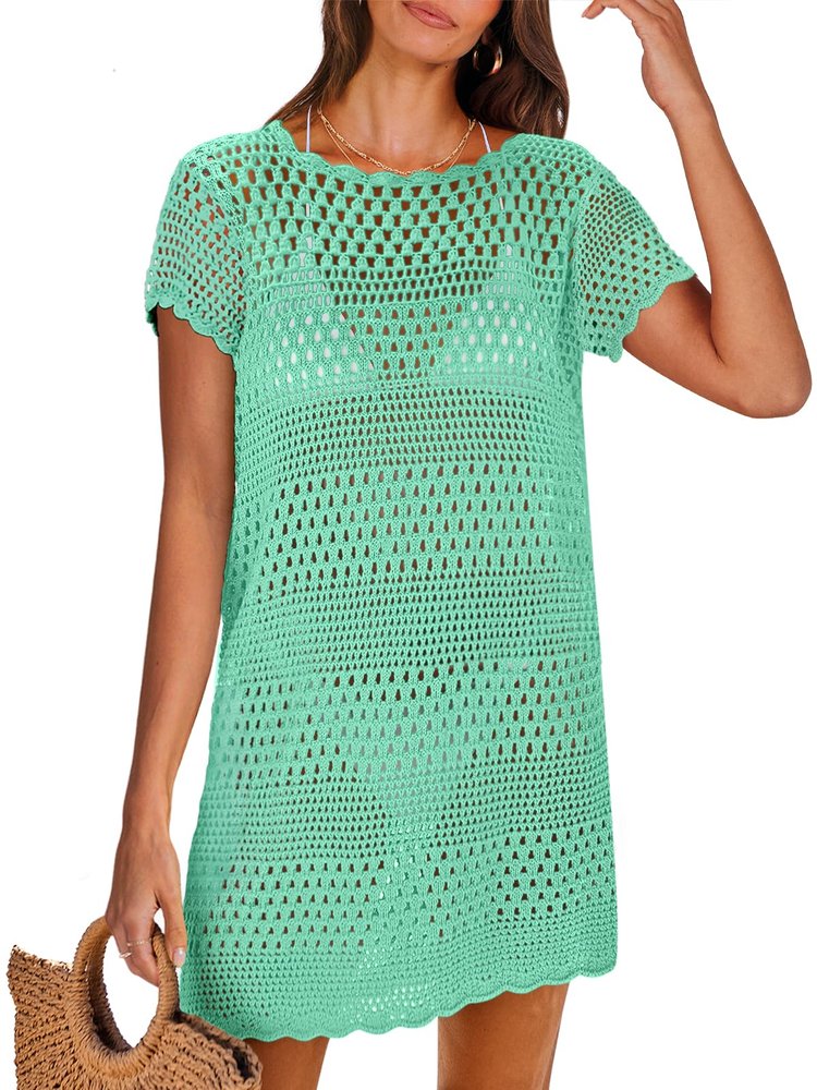 ANRABESS Swimsuit Cover Up for Women 2026 Crochet Bathing Suit Swimwear Mesh Knit Beach Dress Summer Vacation Clothes Small Mint