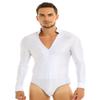 iiniim Men's Shiny Rhinestone Deep V Neck Latin Tango Dance Shirt Leotard Ballroom Dance Costume White#3 Large view 1