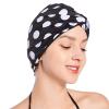 SUNTRADE Women Lady Girls Bathing Cap Long Short Hair Swiming Cap Pleated Knotted Turban Hats Non-Waterproof Swim Cap (Black-White) view 1
