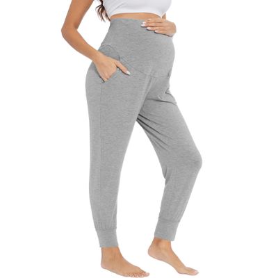 WiWi Women's Viscose from Bamboo Maternity Pants Soft Over The Belly Pregnancy Leggings High Waist Stretchy Bottoms S-XL, Heather Grey, Small