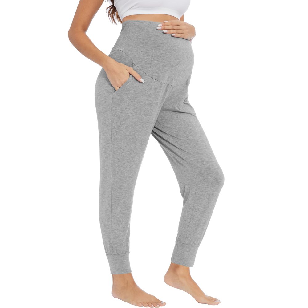 WiWi Women's Viscose from Bamboo Maternity Pants Soft Over The Belly Pregnancy Leggings High Waist Stretchy Bottoms S-XL, Heather Grey, Small