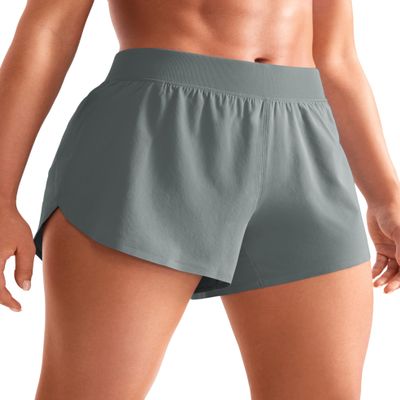 CRZ YOGA Mid Waisted Split Running Shorts for Women 4" - Comfy Mesh Liner for Workout Athletic Gym Track Quick Dry Grey Sage XX-Small