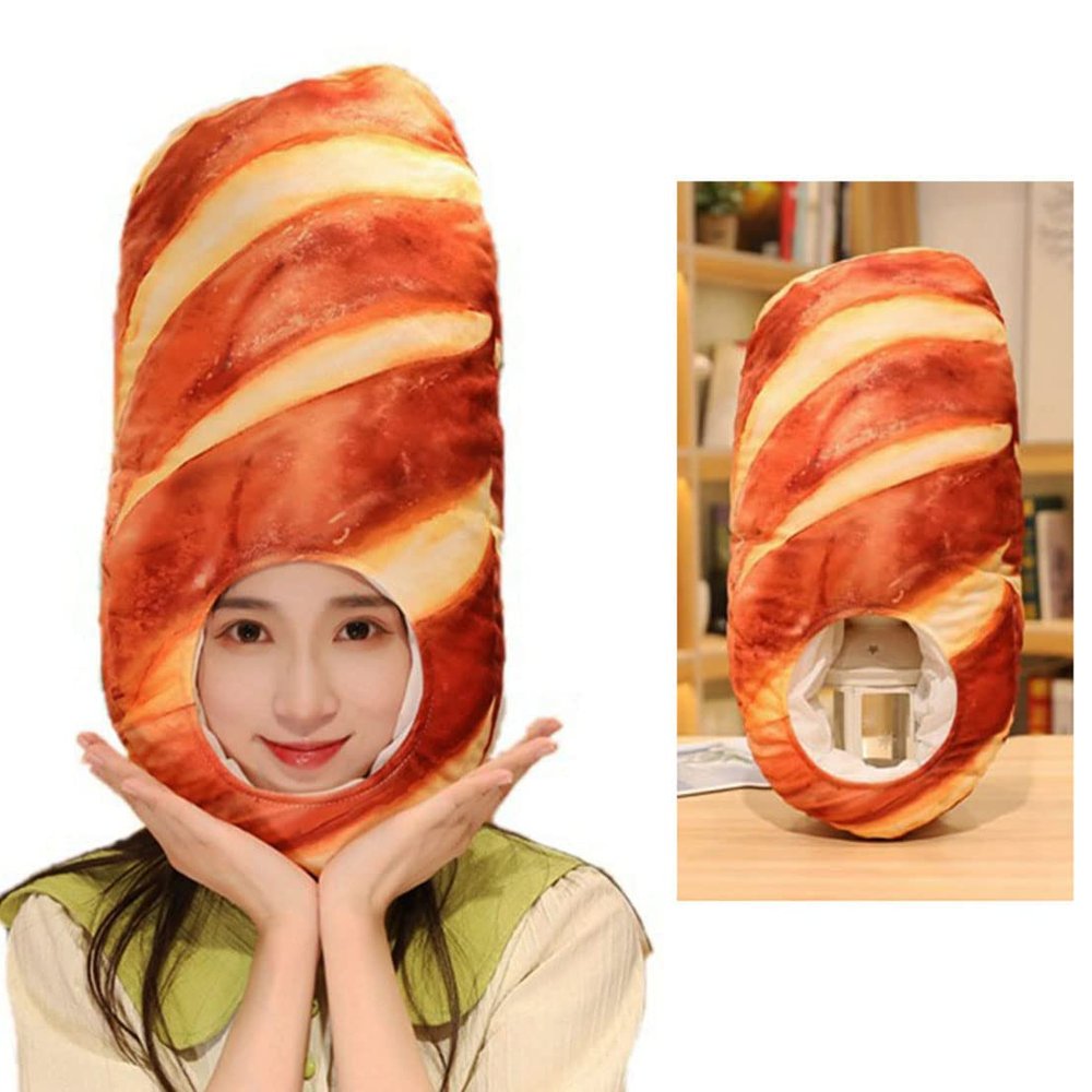 BEESUM 2023 Cute Toast Hat Plush Bread Dress Up Cap Mask for Halloween Christmas Party Costume (White & Yellow)