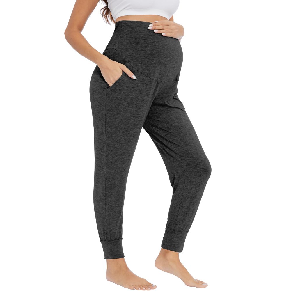 WiWi Women's Viscose from Bamboo Maternity Pants Soft Over The Belly Pregnancy Leggings High Waist Stretchy Bottoms S-XL, Charcoal Heather, Small