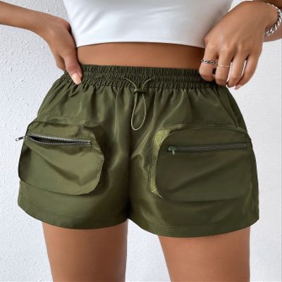 ABOUD Women's Shorts Drawstring Waist Dual Pocket Shorts (Color : Army Green, Size : Medium)