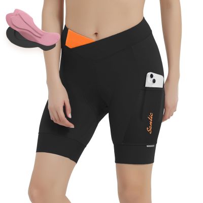 Santic Womens Bike Shorts Padded Cycling Shorts Bicycle Short with Pocket Wide Waistband Shorts