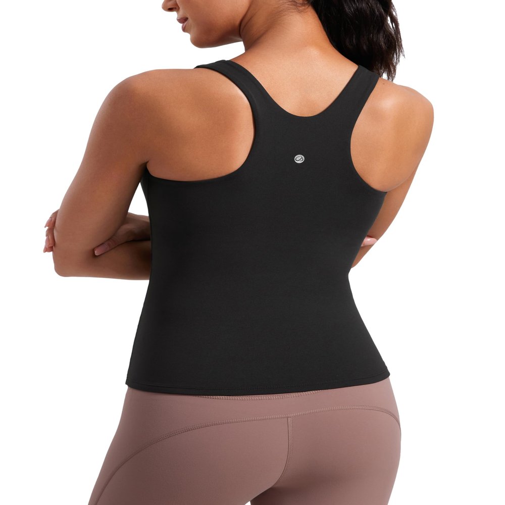 CRZ YOGA Butterluxe Workout Tank Tops for Women - Racerback Padded High Neck Yoga Athletic Shirt with Built in Bra Black XX-Small