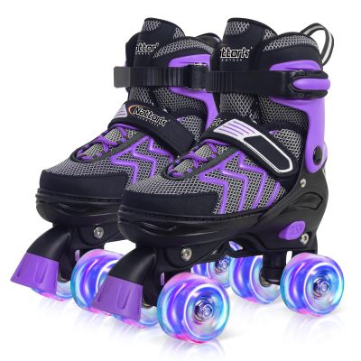 Purple Adjustable Rollerskates with Light Up Wheels for Girls Ages 6-12, Best Outdoor Sports Gift