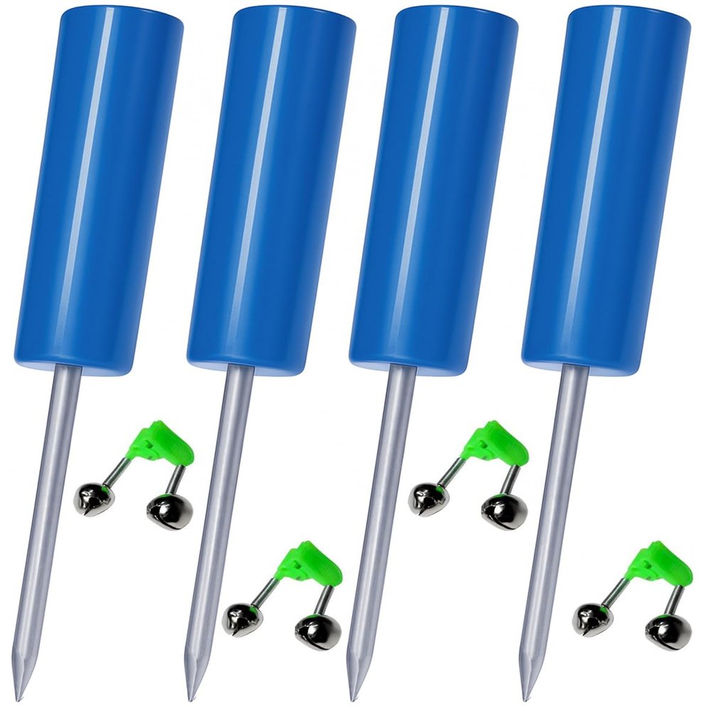 4 Pack Fishing Rod Holder, Rod Holders for Bank , Pole Holders Ground, Beach Support Stand Reinforced PVC with 4 Free Fishing Rod Bait Alarm Bells (Blue)