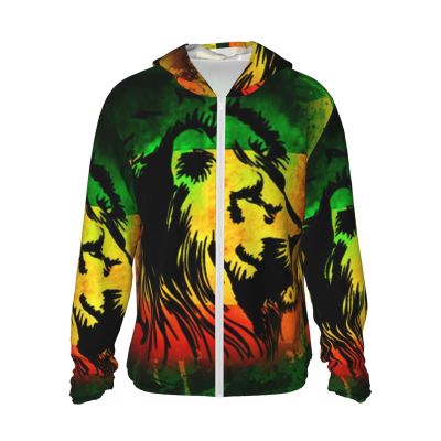 Jamaican Lion Flag Unisex Full Zip-Up Sun Protection Hoodie Long Sleeve Jacket Pocket Outdoor Travel Beach -Medium