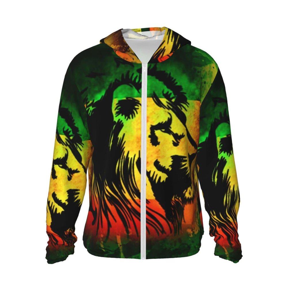 Jamaican Lion Flag Unisex Full Zip-Up Sun Protection Hoodie Long Sleeve Jacket Pocket Outdoor Travel Beach -Medium