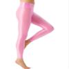 LiiYii Women's Shiny Yoga Pants Glossy Footless High Elastic Tights Toeless Long Thin Leggings Pink Large view 2