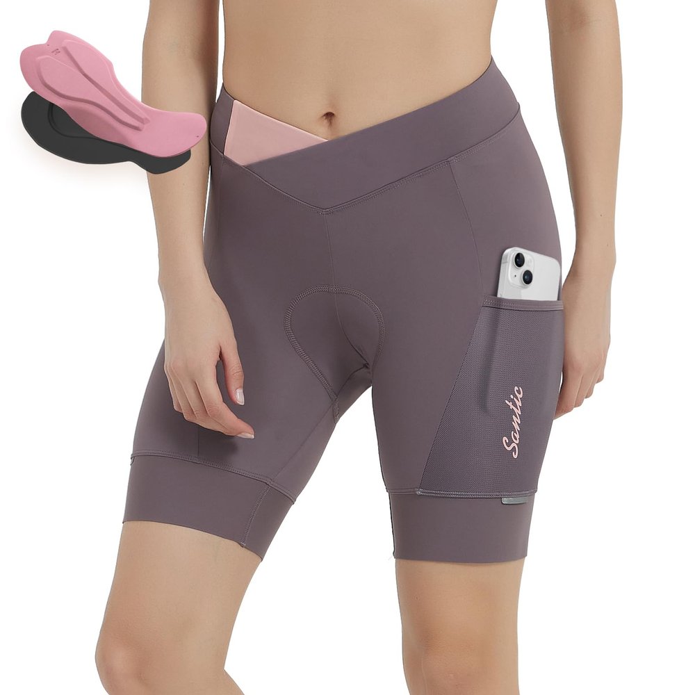 Santic Womens Bike Shorts Padded Cycling Shorts Bicycle Short with Pocket Wide Waistband Shorts
