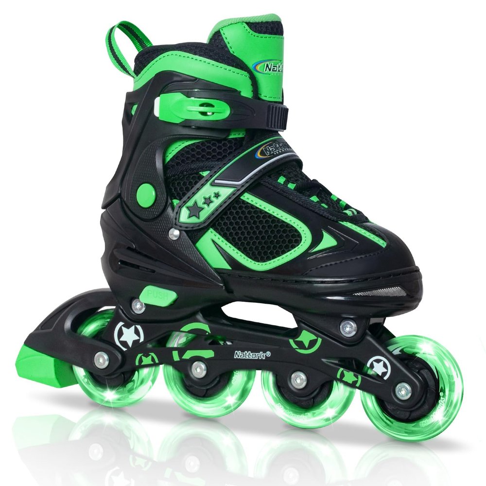Nattork Blade Roller Skates for Boys with Light Up Wheel,Adjustable Inline Skates for Kids Ages 6-12 6 7 8 9 Children's Outdoor & Indoor, Beginners Green