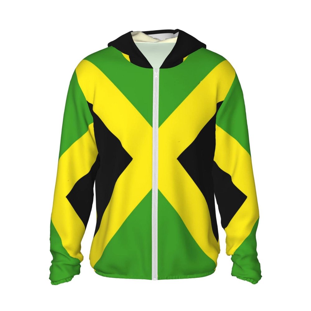 Jamaican Flag Jamaica Unisex Full Zip-Up Sun Protection Hoodie Long Sleeve Jacket Pocket Outdoor Travel Beach -X-Large
