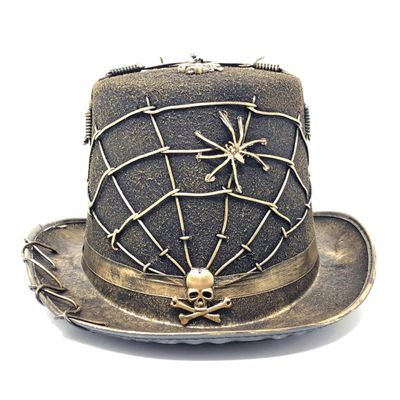 steampunk mad hatter Mad Scientist Top Hat For women Halloween Costume Cosplay Party For Adult (Spider Gold)