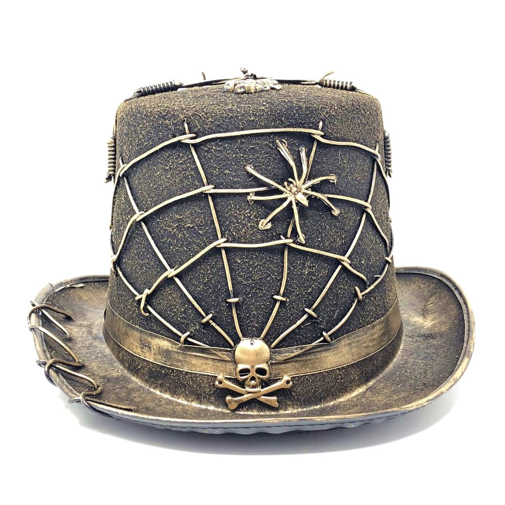 steampunk mad hatter Mad Scientist Top Hat For women Halloween Costume Cosplay Party For Adult (Spider Gold)
