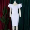 Women's Peplum Bodycon Dress Sexy Sweetheart Neck Short Sleeve Office Work Midi Pencil Dress Ruched Summer Dresses White view 2