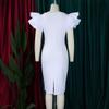Women's Peplum Bodycon Dress Sexy Sweetheart Neck Short Sleeve Office Work Midi Pencil Dress Ruched Summer Dresses White view 3