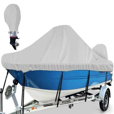 BOATPRO Waterproof Center Console Boat Cover 17-19ft, Heavy Duty 1300D Marine Grade Polyester Canvas 1718 ft 19 Foot Boat Center Console Covers, Gray