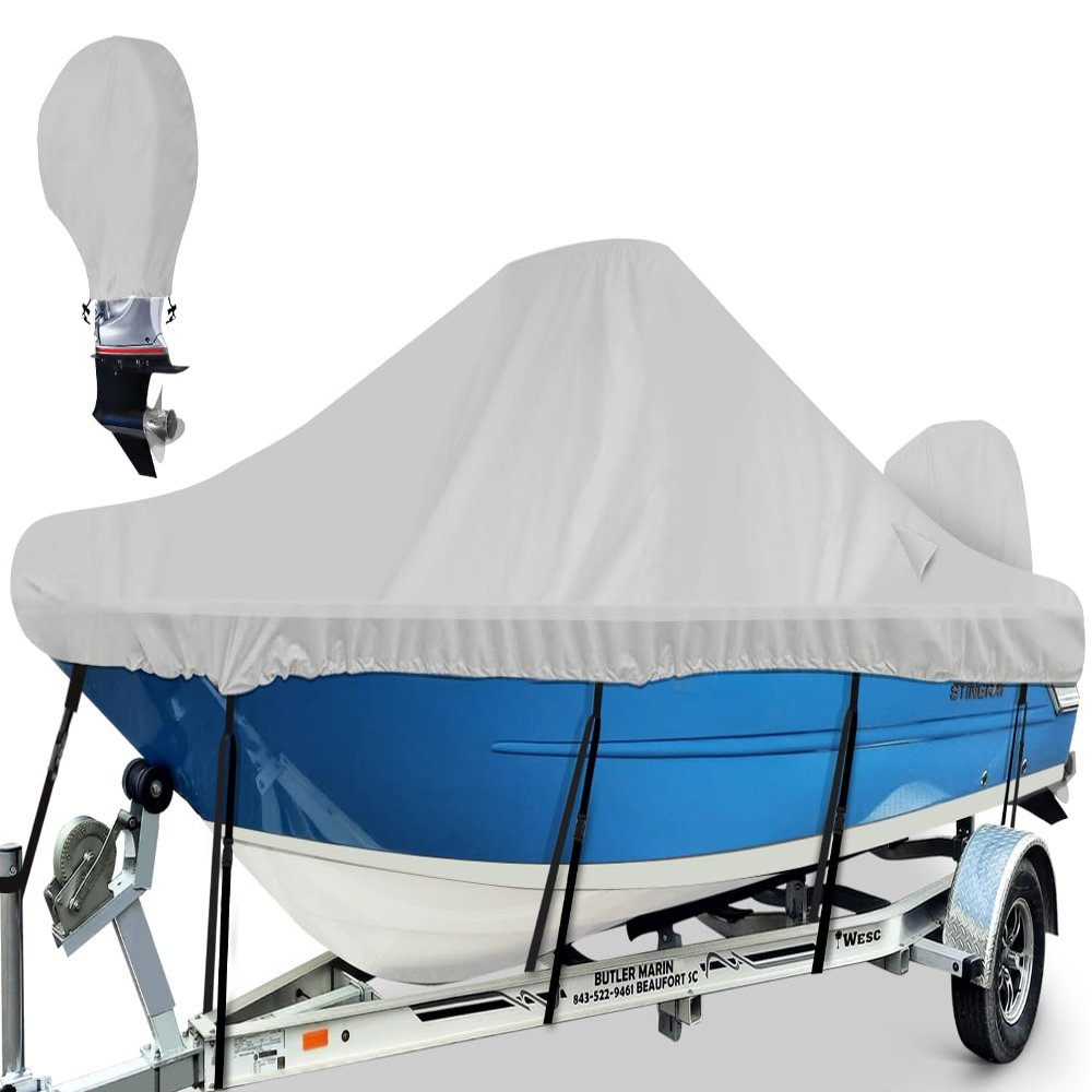 BOATPRO Waterproof Center Console Boat Cover 17-19ft, Heavy Duty 1300D Marine Grade Polyester Canvas 1718 ft 19 Foot Boat Center Console Covers, Gray
