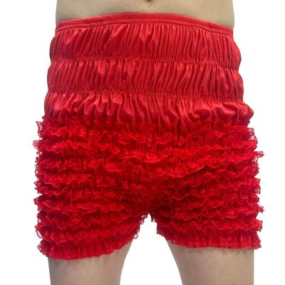 DRHOM Women Boxer Bloomers Shorts Ruffled Lace Dance Panties Sissy Pettipants Bloomers Frilly Shorts Underwear (Red, Large)