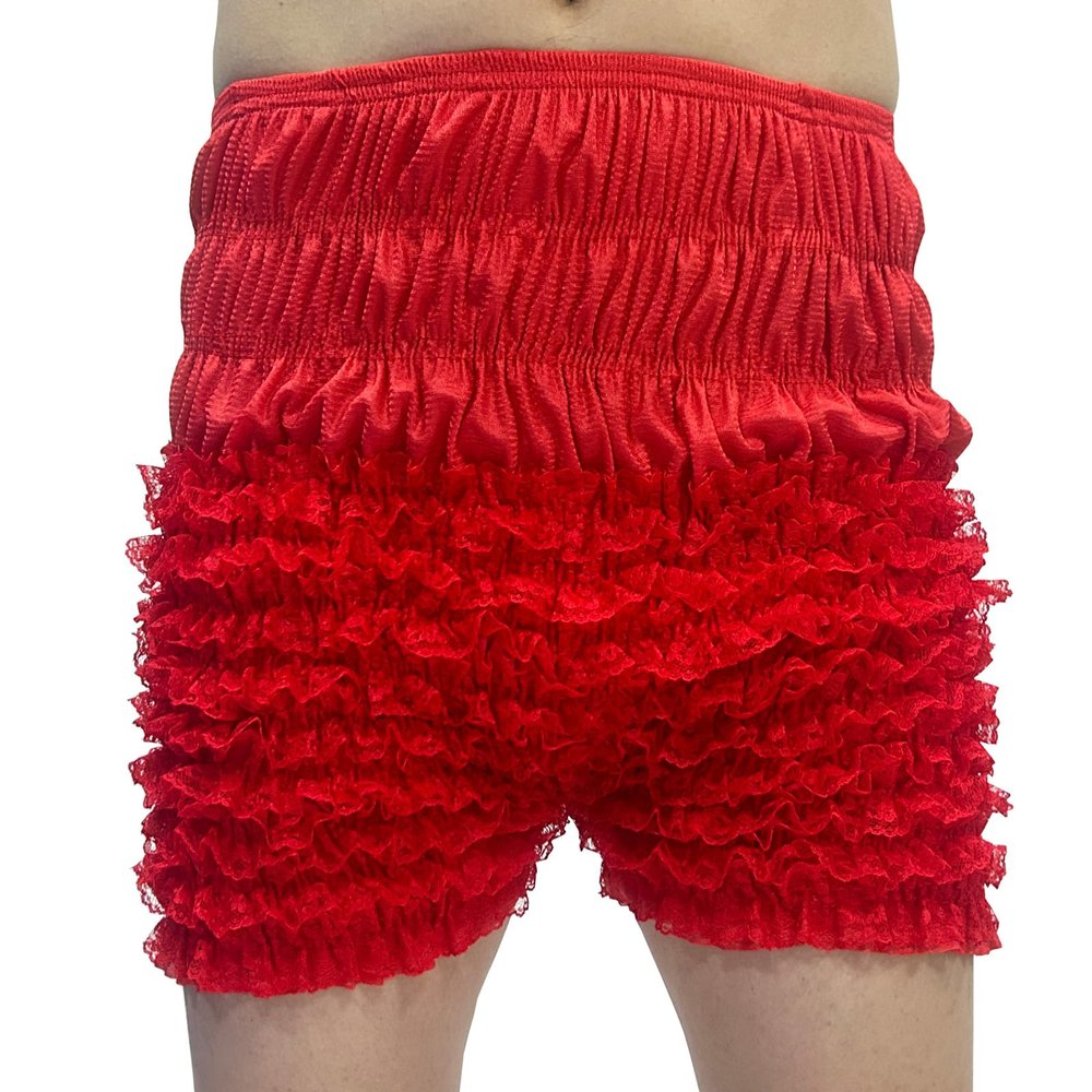 DRHOM Women Boxer Bloomers Shorts Ruffled Lace Dance Panties Sissy Pettipants Bloomers Frilly Shorts Underwear (Red, Large)