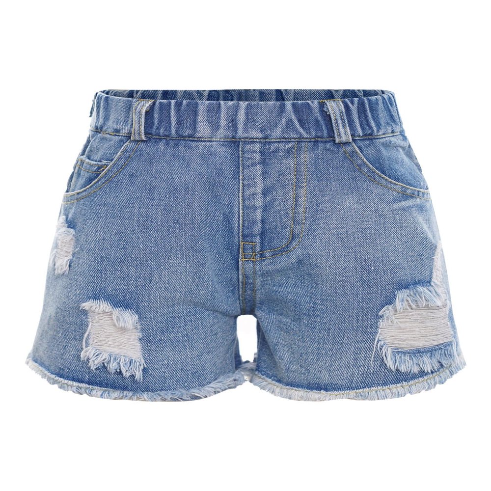 easyforever Kids Girls Ripped Denim Shorts Frayed Raw Hem Summer Shorty Shorts Elastic Waist Jean Shorts Blue 6-7 Years