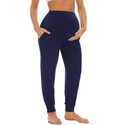 WiWi Women's Viscose from Bamboo Maternity Pants Soft Over The Belly Pregnancy Leggings High Waist Stretchy Bottoms S-XL, Navy, Small